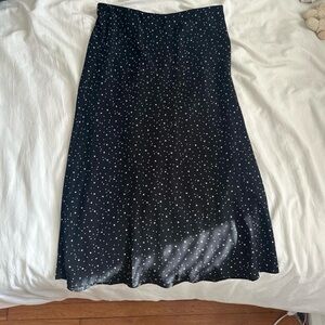 Nasty Gal Black Midi Skirt with White Polka Dots
